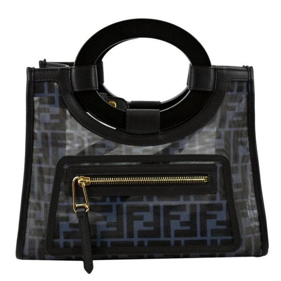 FENDI Runaway Shopper Medium TPU FF Leather Tote Bag Black